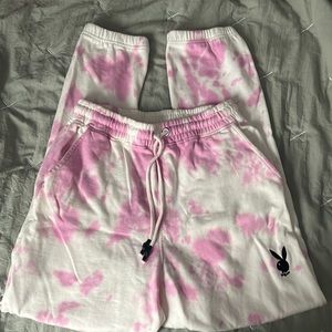 Playboy x Missguided pink tie dye sweatpants